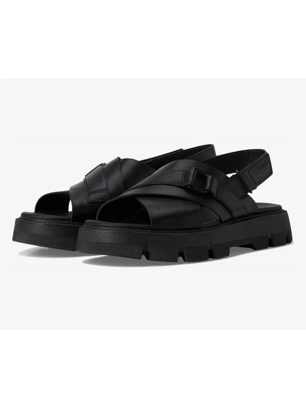Sorel Black Crisscross Leather Sandals with Adjustable Ankle Strap